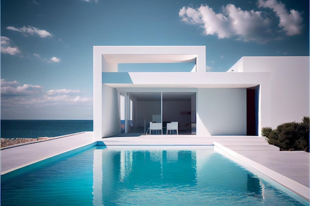 Wonderful residential villa with minimalist modern architecture swimming pool and sea view