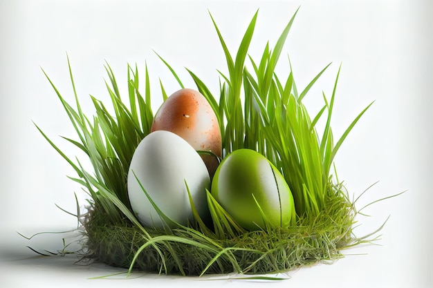 Wonderful Shape of Eggs in green grass on white