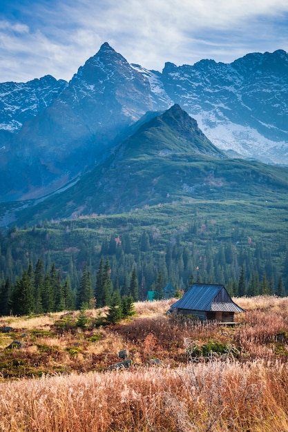 Wonderful sunset in the mountain valley Tatras in Poland