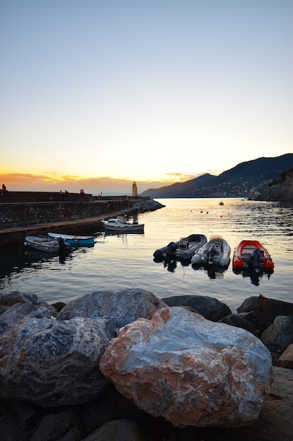 wonderful sunset over the sea in Camogli