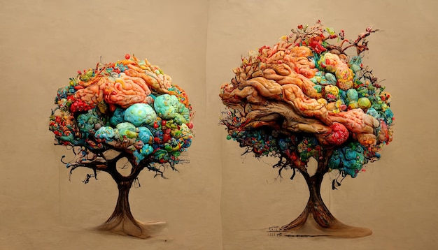 Wonderful Tree with no leaves shapes like human brain as illustration Generative Ai