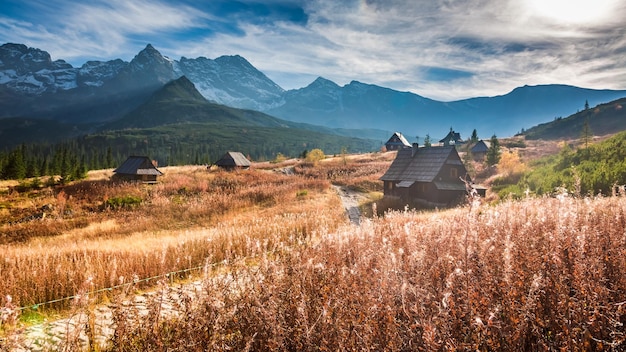 Wonderful valley in the Tatra mountain at sunset in autumn