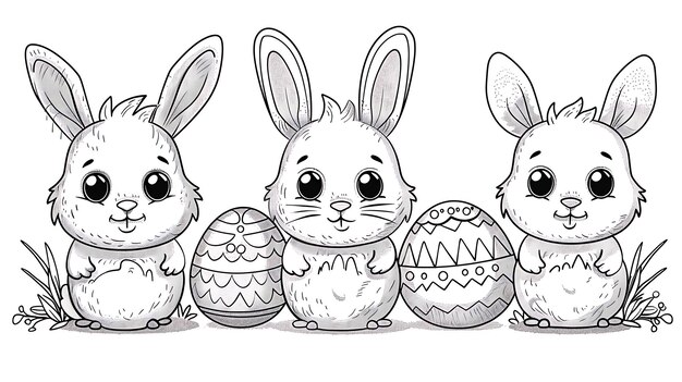 Photo wonderfull easter black and white coloring page bunny and eggs