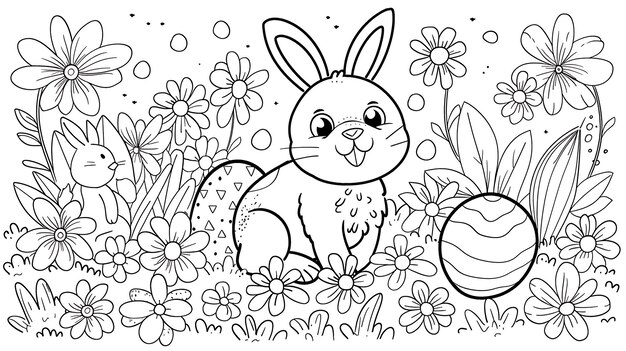 Photo wonderfull easter black and white coloring page bunny and eggs