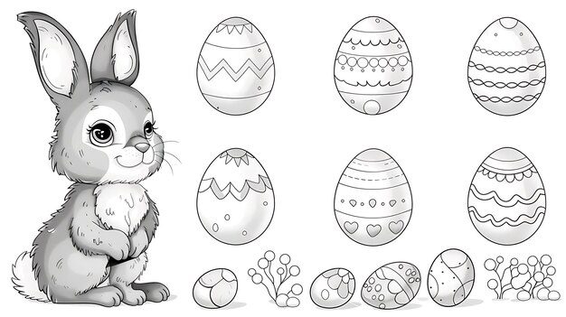 Wonderfull easter black and white coloring page bunny and eggs