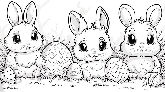 Photo wonderfull easter black and white coloring page bunny and eggs