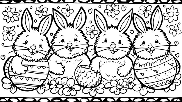 Photo wonderfull easter black and white coloring page bunny and eggs