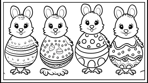 Photo wonderfull easter black and white coloring page bunny and eggs