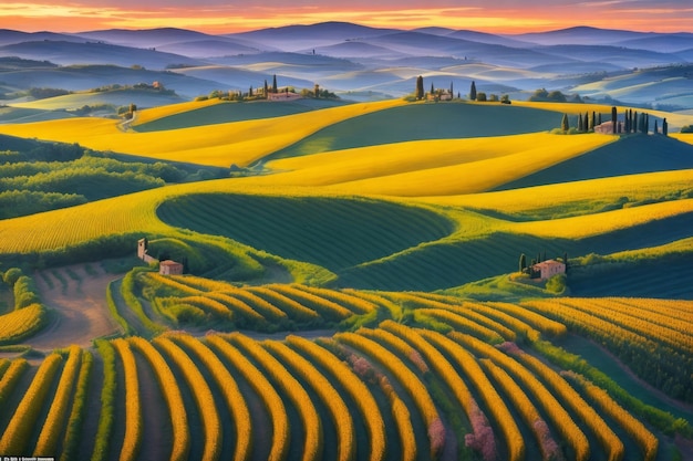 Wonderfully beautiful tuscan sunset scenery ai generated