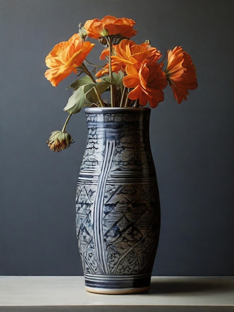 Wonderfully tall vase gray color background Created by AI