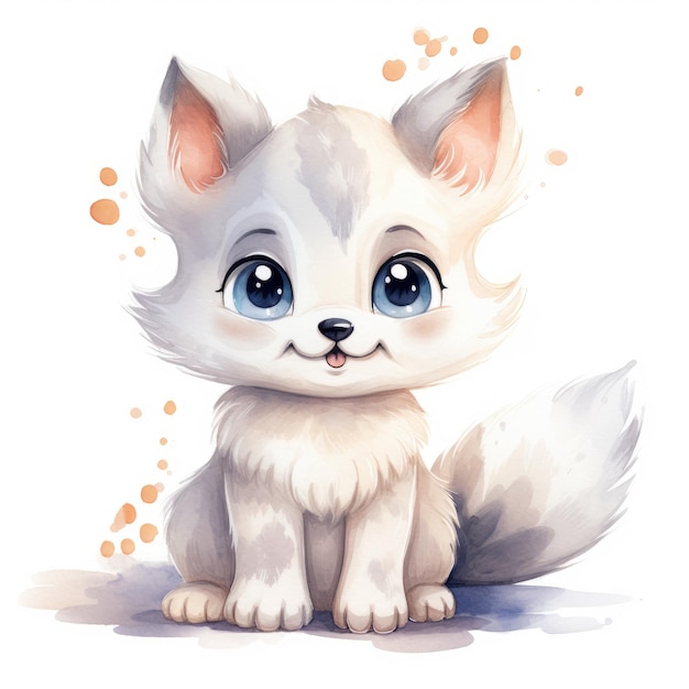 Wonderfully Whimsical Watercolor Wolf A Charming Chibi Character Design in Lovely Animation