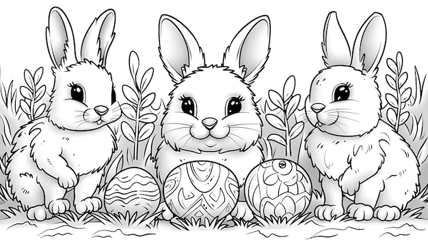 Foto wonderlijke pasen zwart-wit kleurpagina konijn en eieren