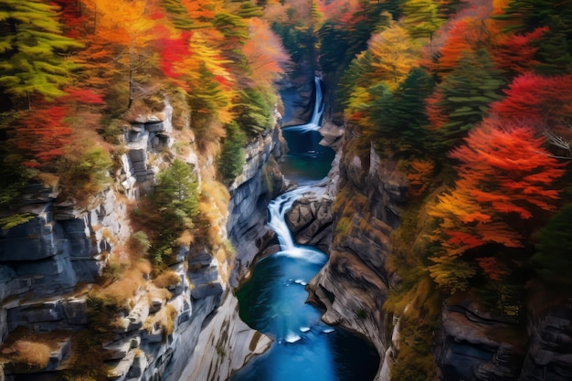 Wondrous Beauty The Enchanting Komadome Waterfall Cascading Through Autumn's Tapestry in Yumoto Na