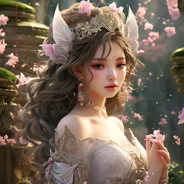 Wondrous fantasy portrait of goddess princess wearing beautiful dress like fairy tale