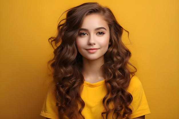 Photo a wondrous girl with yellow background