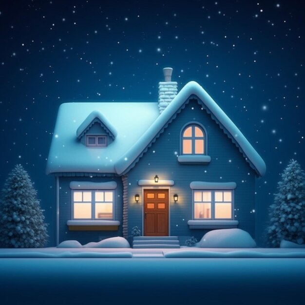 Wonen in de winternacht huis gezellig minimalisme gebouw AI gegenereerd