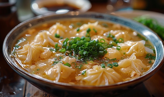 Photo wonton soup being served