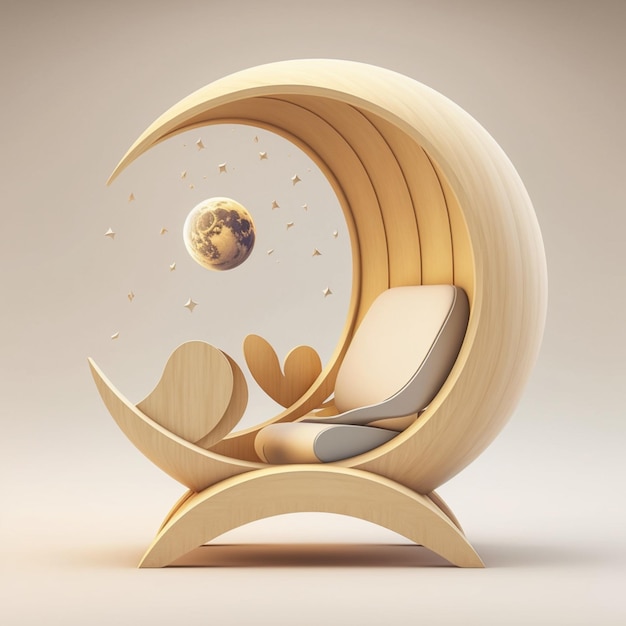 Wood Armchair Inspired in the Moon Generative by AI