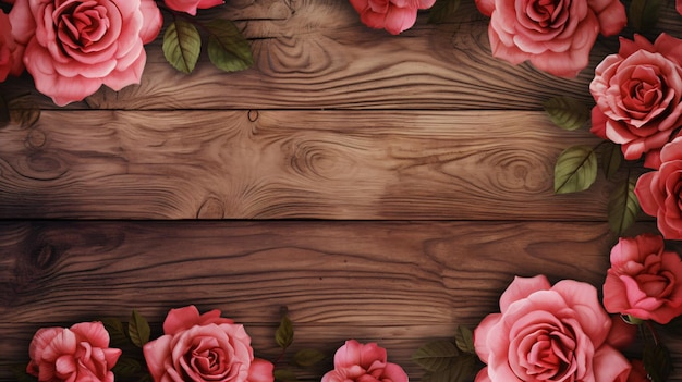 Photo wood background with roses