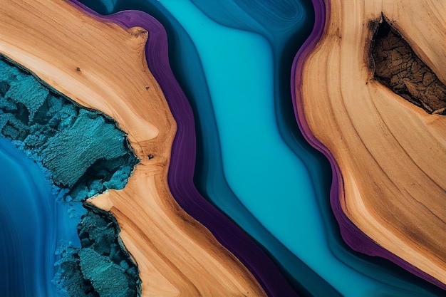 Wood and blue epoxy resine texture