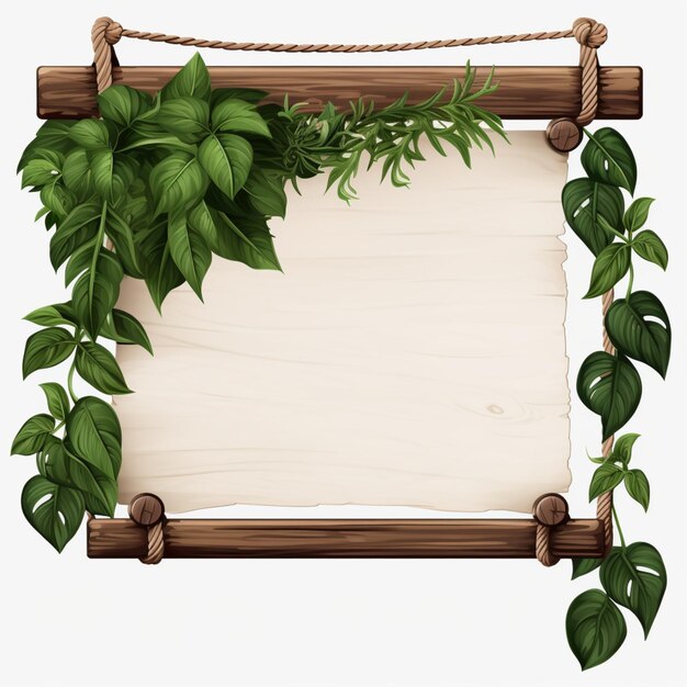 Wood board with green leaves