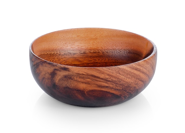 Wood brown bowl on white background