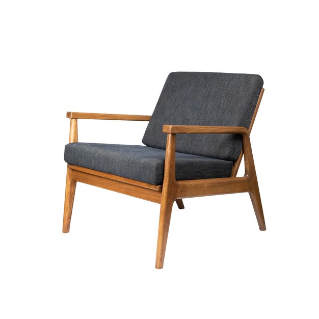 wood and brown lounge chair isolated on white background modern upholstered living room armchair with solid wood frame construction modern beige arm chair with wood armrests wooden lounge chair side