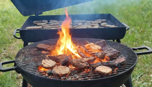 Wood burning in a grill in nature