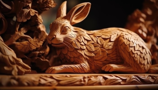 나무 조각 예술 용 사자 토끼 숲 나무 조각 패턴 Creative Ai