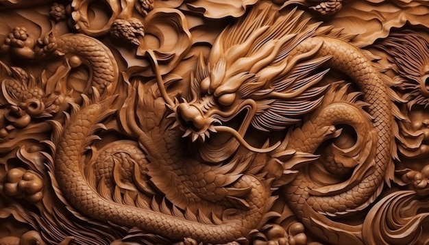 Wood carving art dragon lion rabbit forest wood carving patterns Creative Ai