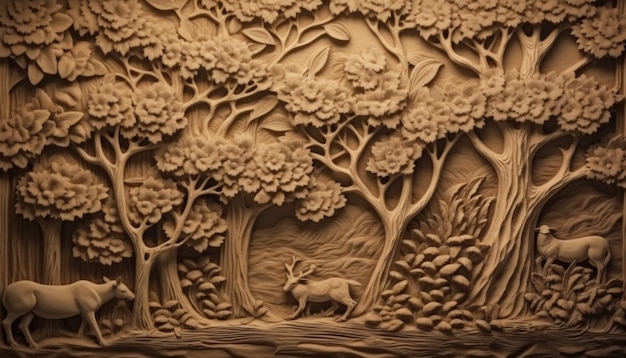Искусство резьбы по дереву дракон лев кролик лес резьба по дереву узоры Creative Ai