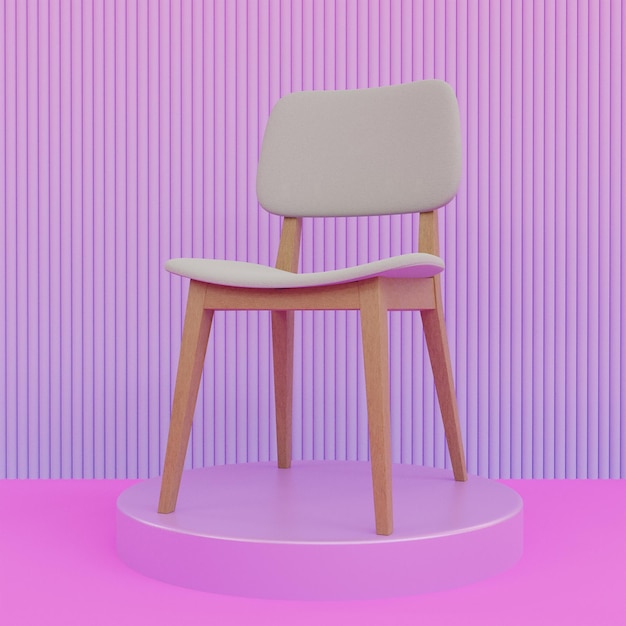 wood chair top of pink gradient product podium