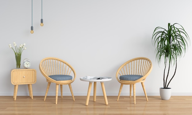 Wood chair in white room for mockup