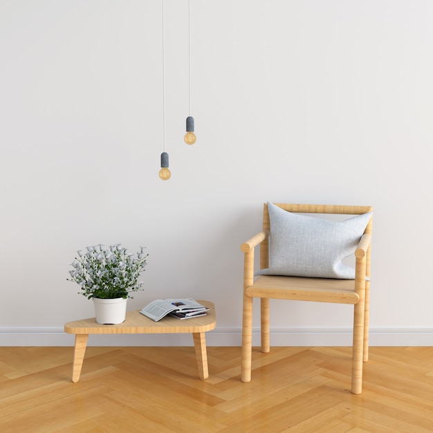 Wood chair in white room for mockup