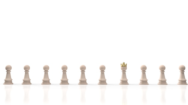 The wood chess and gold crown on white