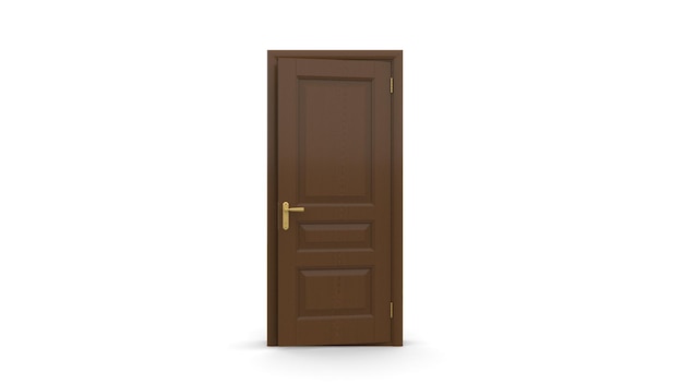 Wood classic door Creative illustration of open closed door entrance realistic doorway isolated on background 3d