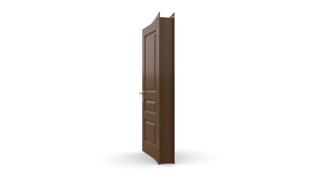 Wood classic door Creative illustration of open closed door entrance realistic doorway isolated on background 3d