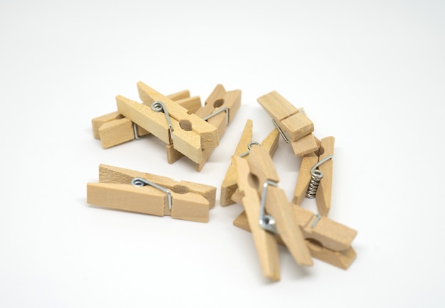 Photo wood clothes peg or clothespin on white background.