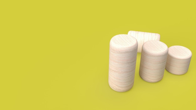 The wood column on yellow background for business chart concept 3d rendering
