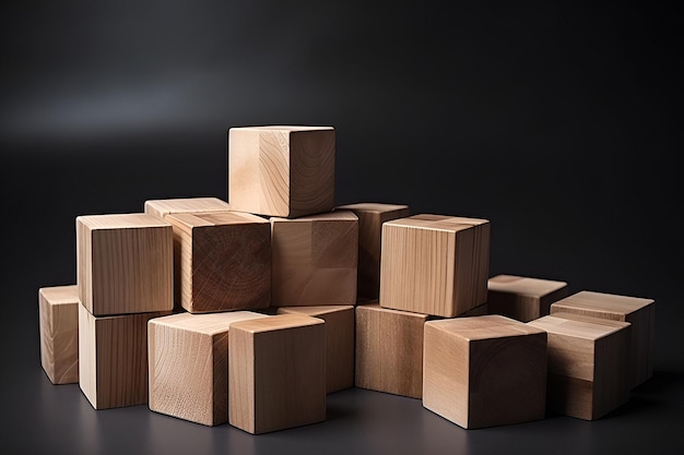 Wood cube on black backgroundbusiness concept Generative AI