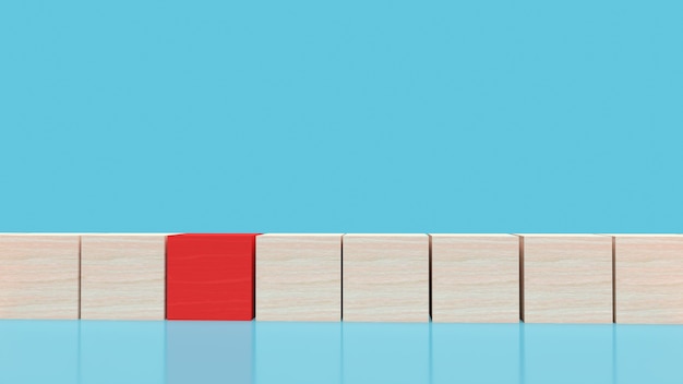 Foto il cubo di legno di colore rosso e la superficie del cubo di legno per il rendering 3d del concetto di business