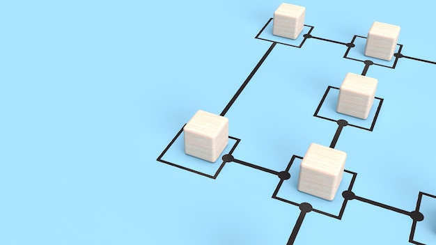 ビジネスコンセプト3dレンダリングのチャートの青い背景に木製の立方体
