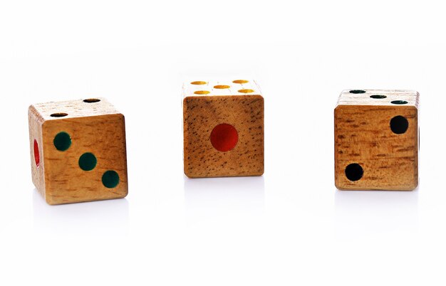 Wood dice isolated on white background