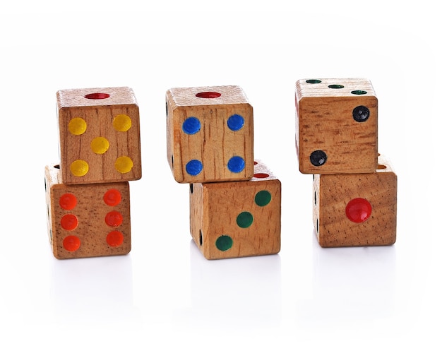 Wood dice isolated on white background