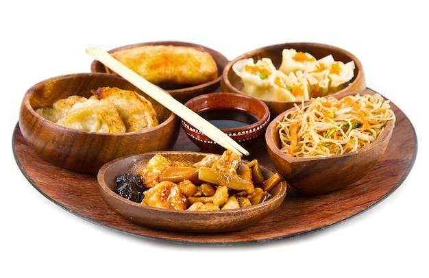 Wood dish with chinese food