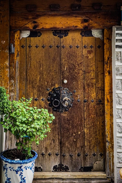 Wood door in Bukchon Hanok Village in Seoul