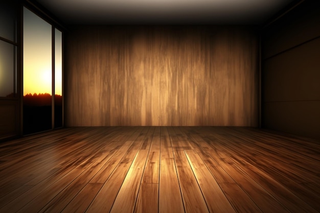 wood empty surface and living room as background in the evening