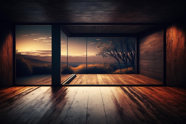 Wood Empty Surface and Living Room as Background In The Evening