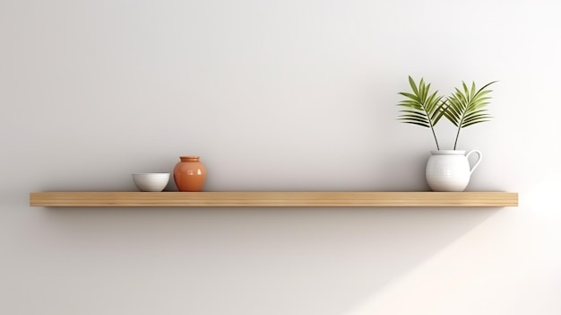 Photo wood floating shelf on white wall storage organization solution