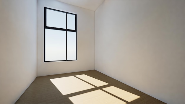 Wood floor background with sunlight window 3d rendering